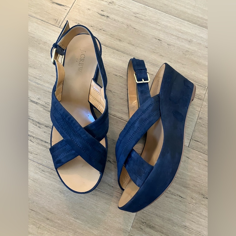 J.Crew dark blue suede sling back cross strap women’s heels. Size 8.5